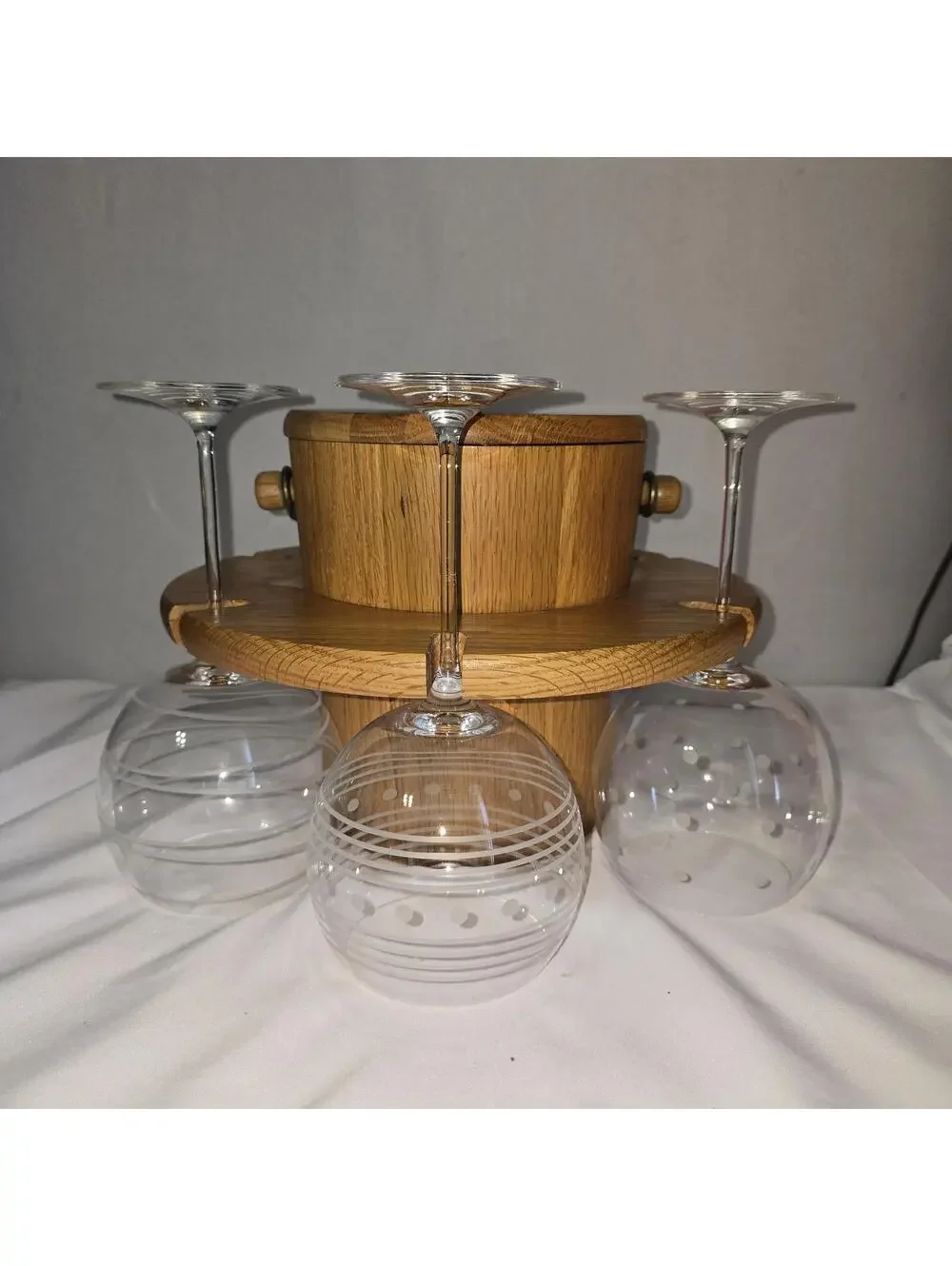 Vintage MCM Vermillion Oak Ice Bucket Wine Glass Holder Caddy Crate NO GLASSES